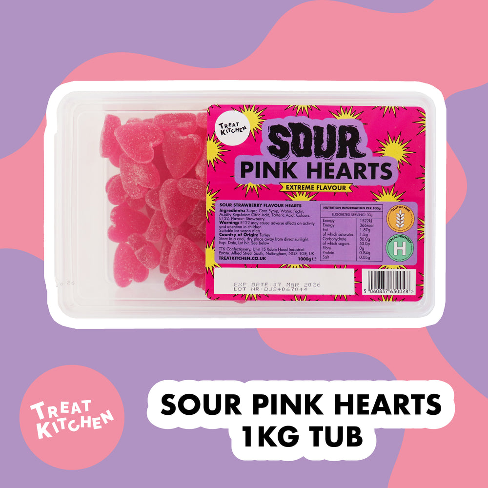 1KG of SOUR Pink Hearts Sweets (Vegan, Halal, Gluten Free)