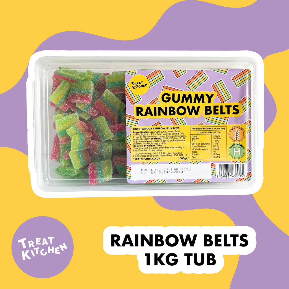 1KG of GUMMY Rainbow Belts Sweets (Vegan, Halal, Gluten Free)