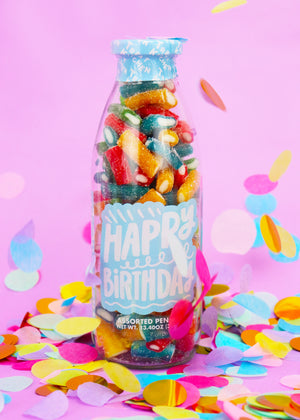 "Happy Birthday" Vegan Rainbow Pencils Sweets in a Bottle 380g