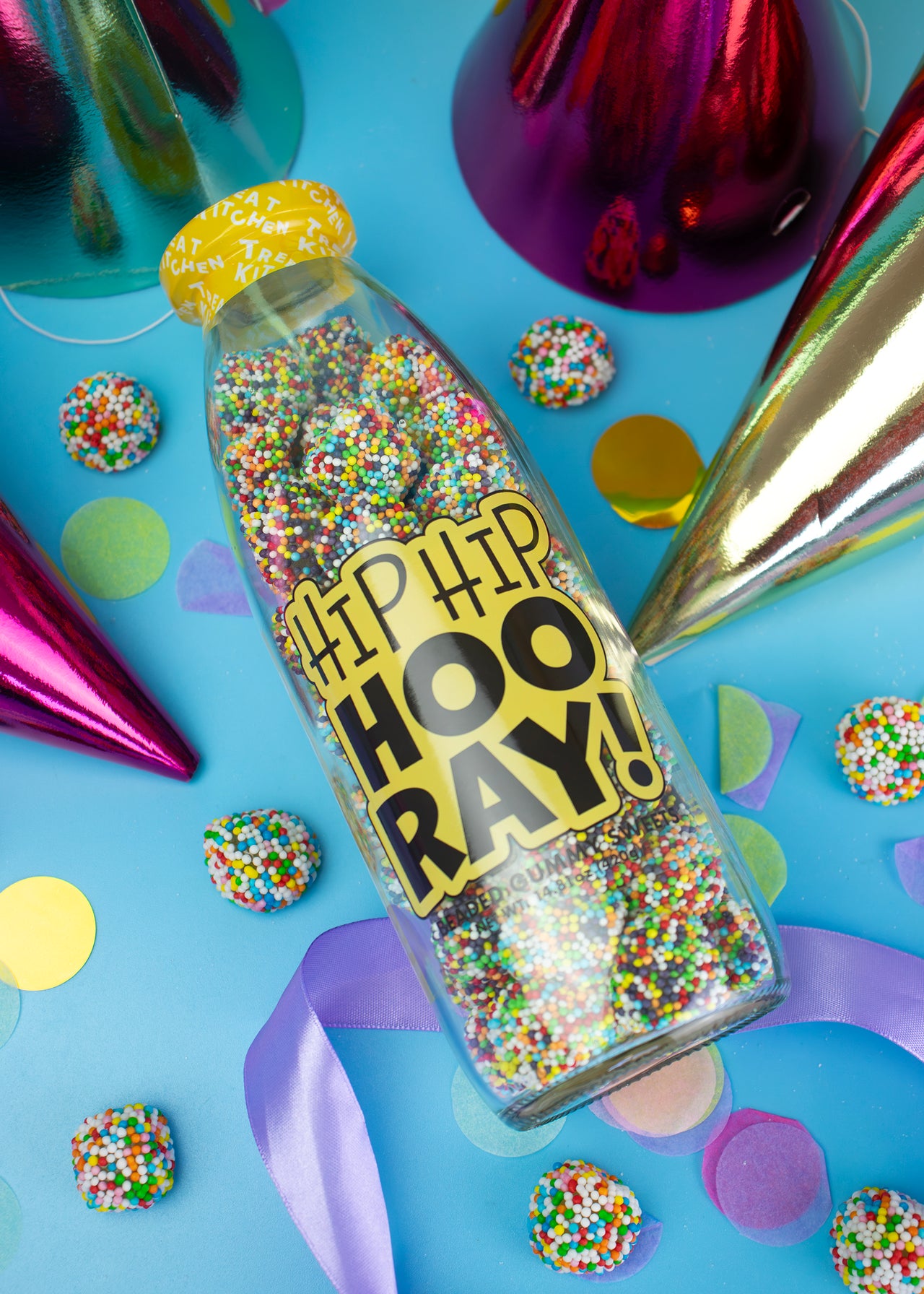 "Hip Hip Hooray" Vegan Message Bottle Of Sweets