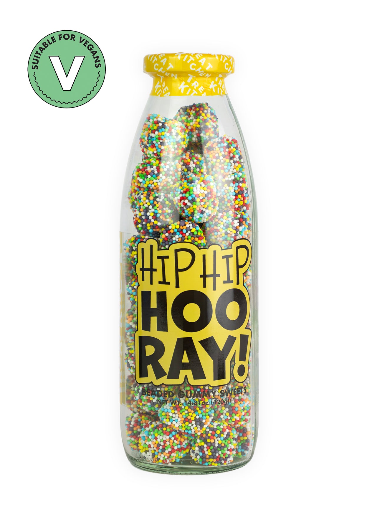 "Hip Hip Hooray" Vegan Message Bottle Of Sweets