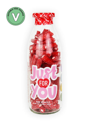 Just For You - Vegan Fizzy Strawberry Pencils Sweets in Bottle