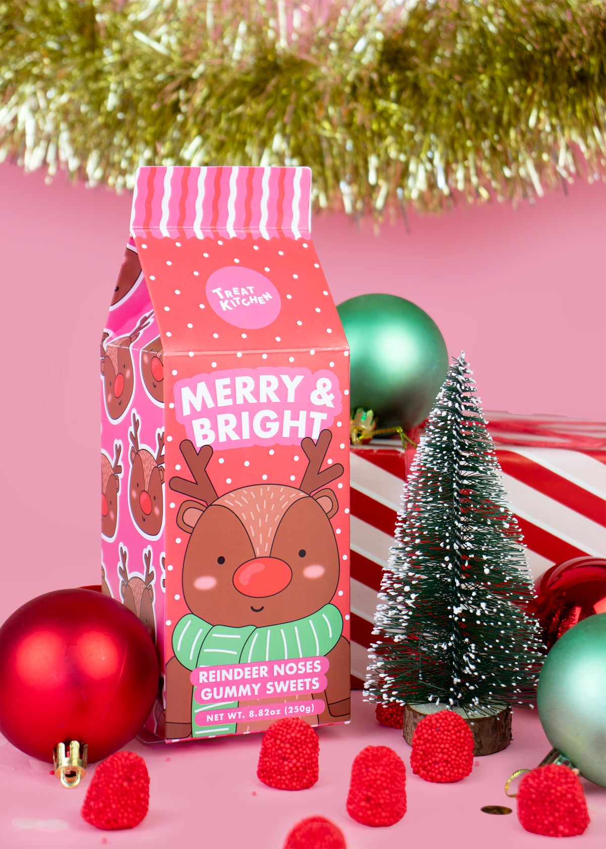 Merry & Bright Reindeer Noses Sweets Milk Carton