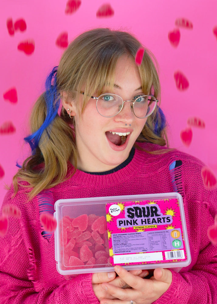 1KG of SOUR Pink Hearts Sweets (Vegan, Halal, Gluten Free)