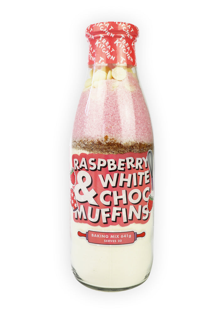 Raspberry and white chocolate muffins baking bottle