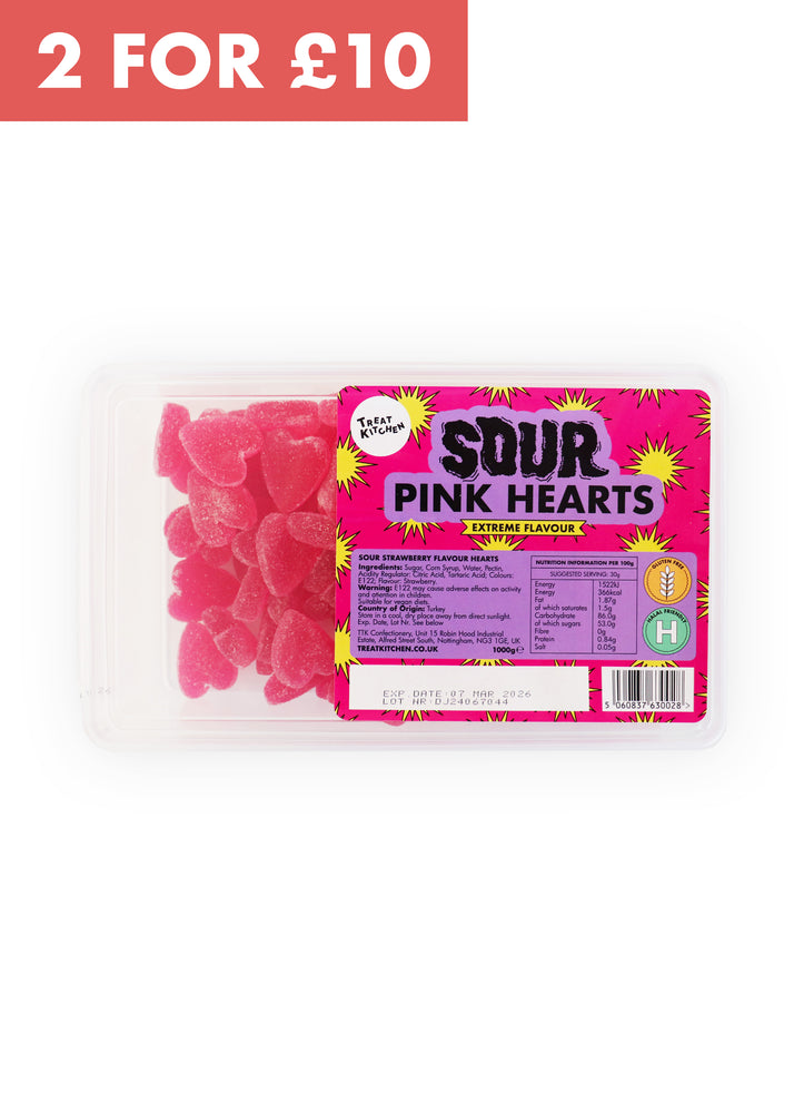 1KG of SOUR Pink Hearts Sweets (Vegan, Halal, Gluten Free)