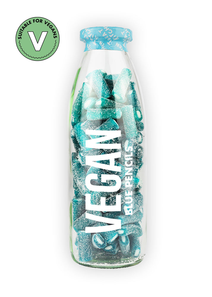 Vegan - Fizzy Blue Raspberry Pencils Sweets in Bottle, 380g