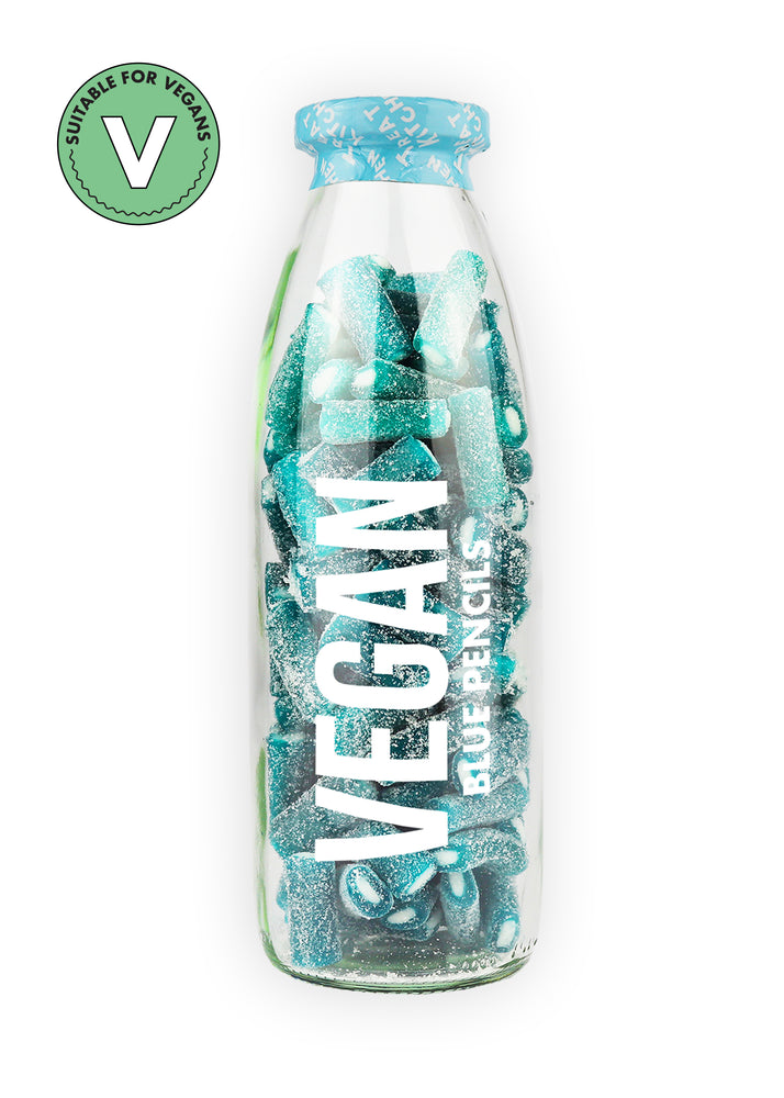 Vegan - Fizzy Blue Raspberry Pencils Sweets in Bottle, 380g