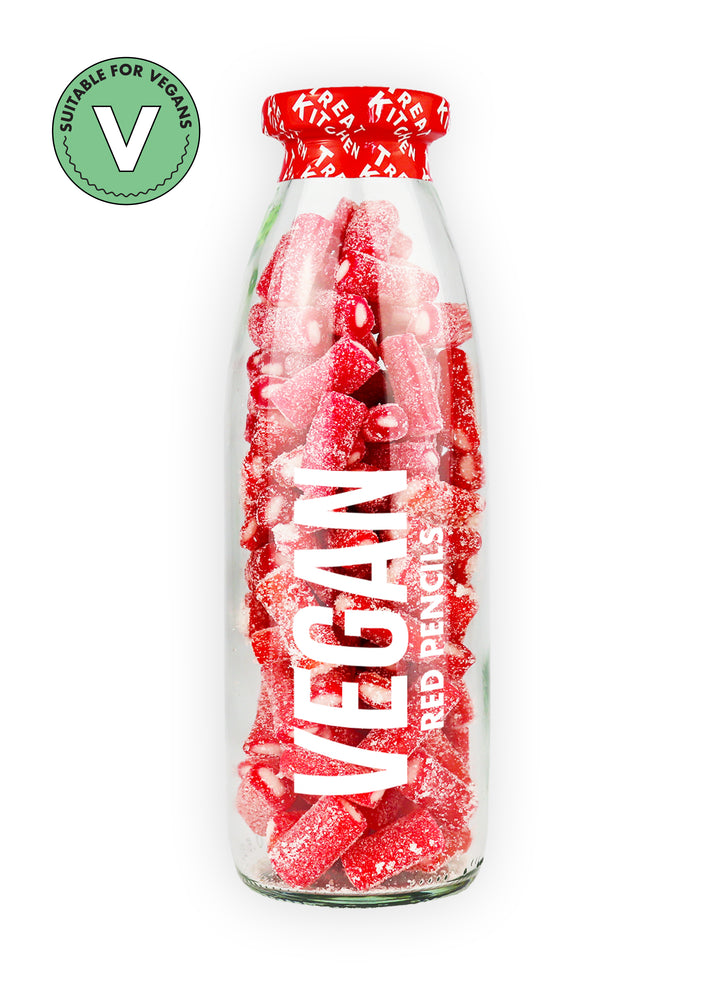 Vegan - Strawberry Red Pencils Sweets in Glass Bottle, 340g