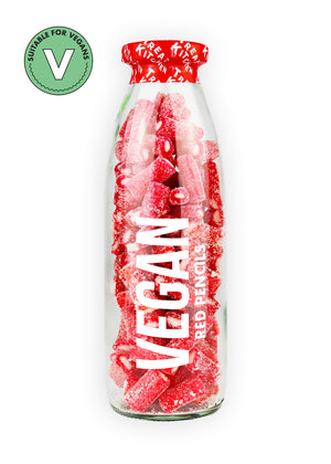 Vegan - Strawberry Red Pencils Sweets in Glass Bottle, 340g