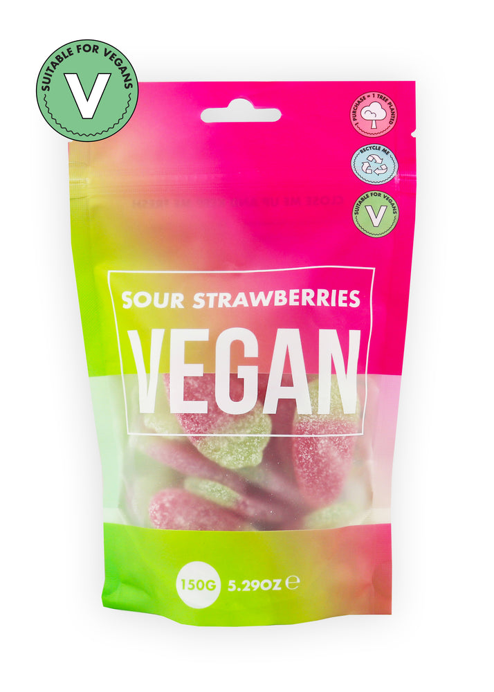 Vegan Sour Giant Strawberries Sweet Pouch 150g