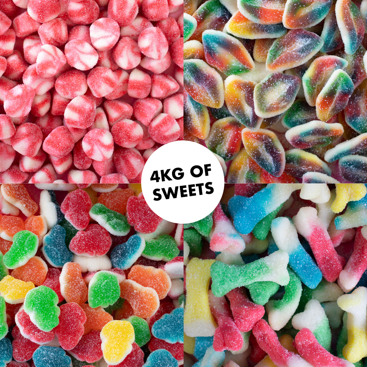 Colourful Mix – 4kg Gummy Sweet Bundle | Red Twist Kisses, Funny Bones, Lips & Frogs